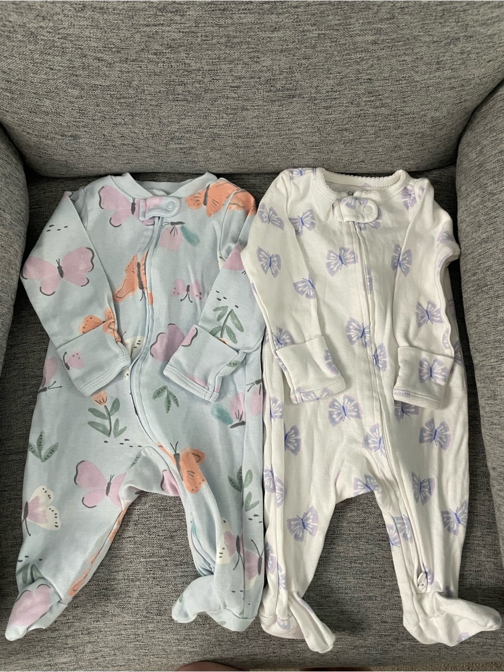 Carter's Baby Girl Butterfly Footed One-Pieces in Light Blue, White & Lavender